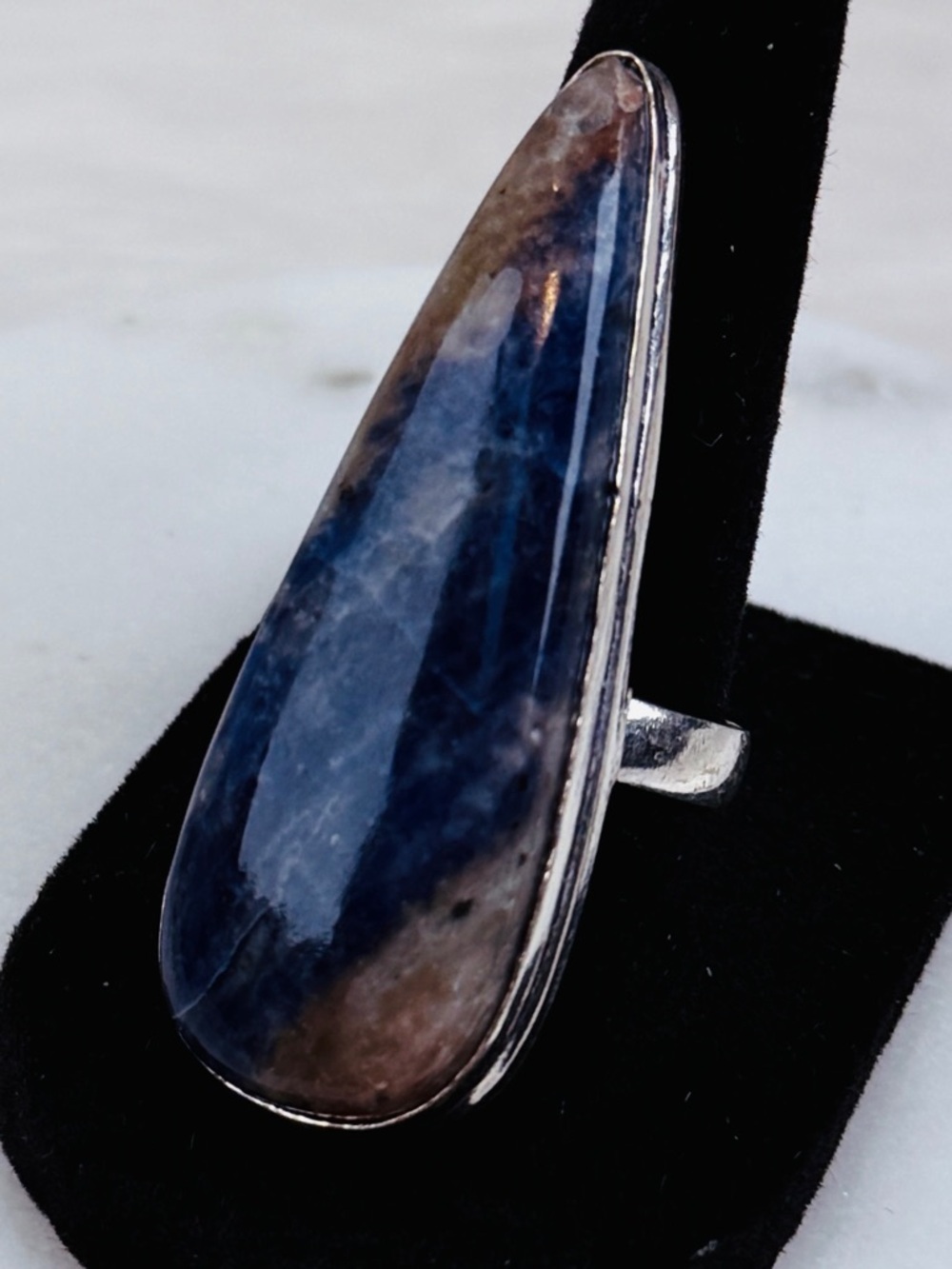 Beautiful bohemian chic dark multicolored long stone 925 silver overlay ring 8